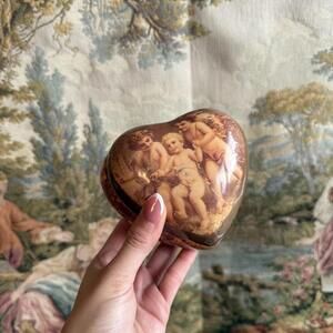 Vintage Heart Shaped Cherub Trinket Box